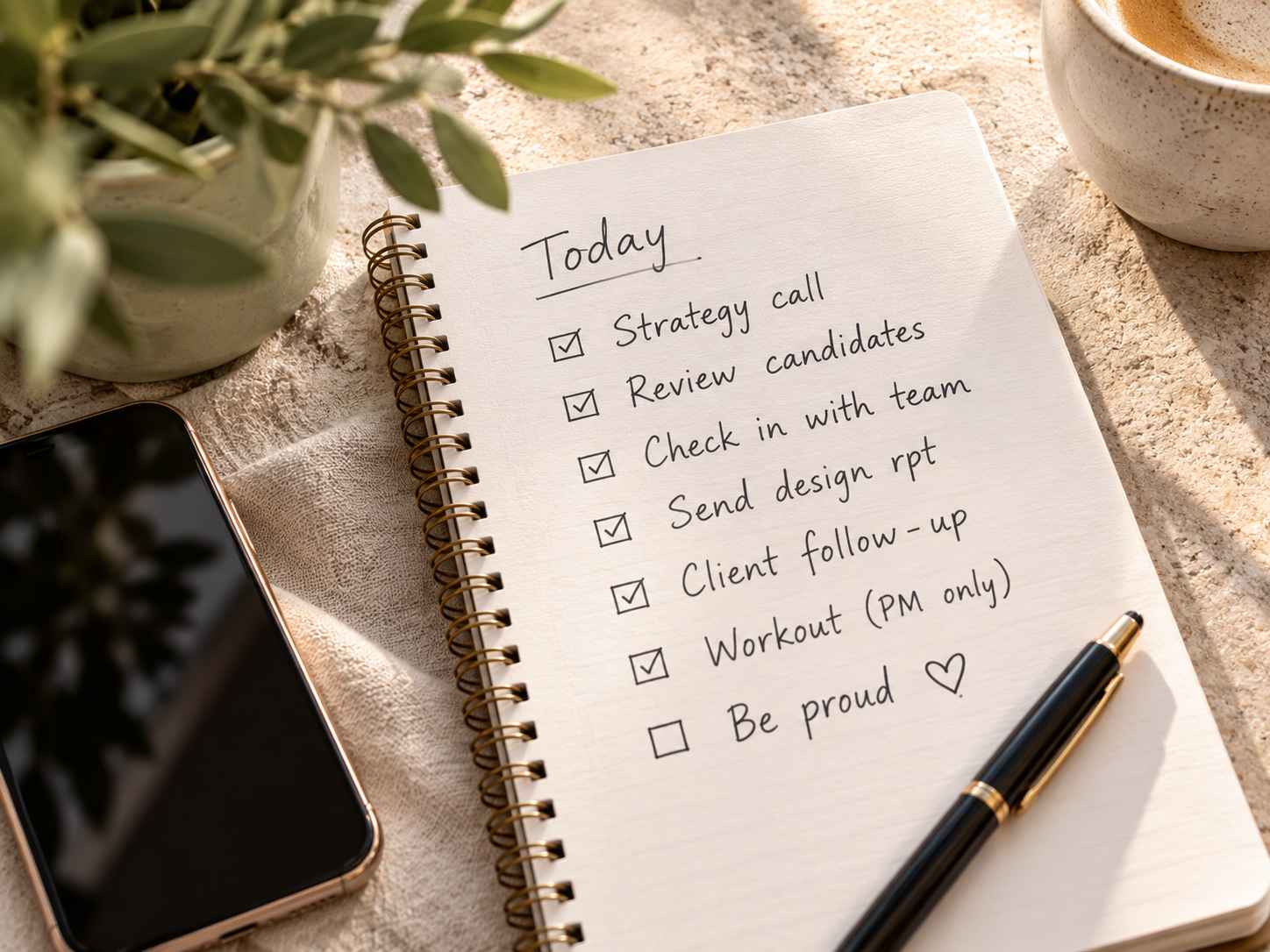 A handwritten decision list beside a coffee cup